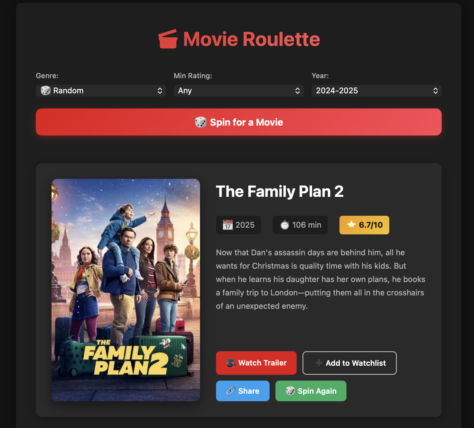 Screenshot of Mzansi Movie Roulette App